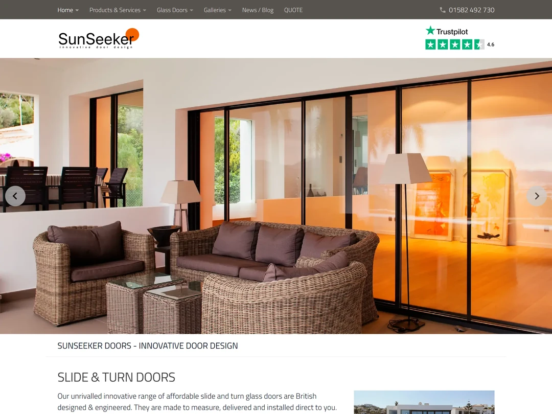 SunSeeker Doors website home page after redesign