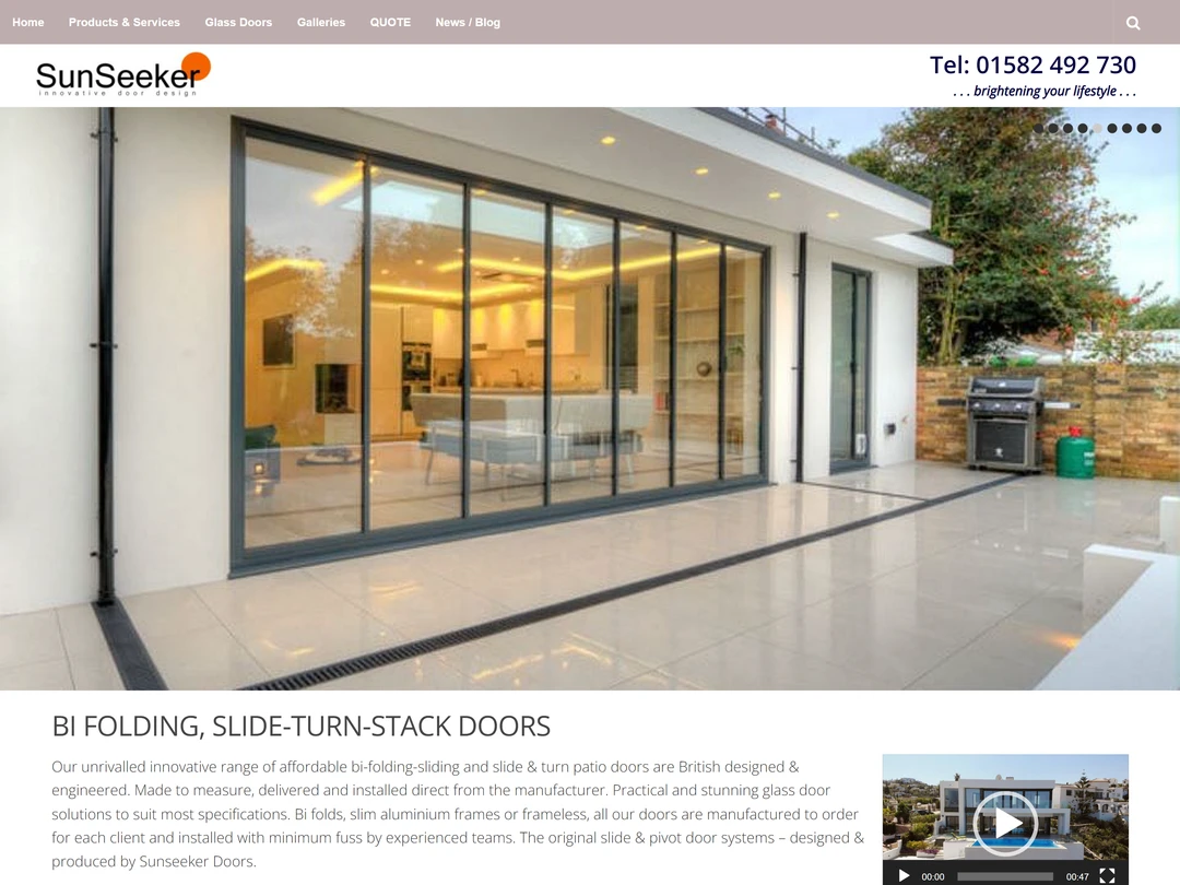 SunSeeker Doors website home page before redesign