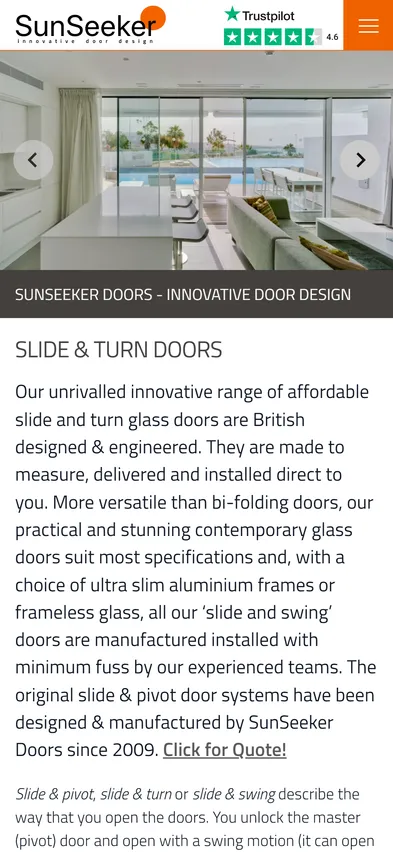 SunSeeker Doors website home page design