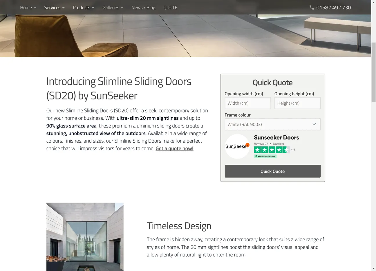 SunSeeker Doors product page design