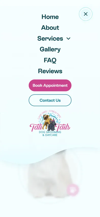 Tali Tails mobile menu design